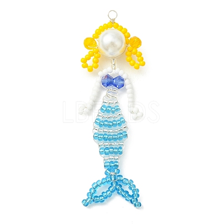 Copper Wire Wrapperd Glass Seed Beads Big Pendants PALLOY-MZ01442-03-1