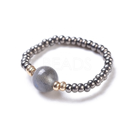 Natural Labradorite Stretch Rings RJEW-JR00255-04-1