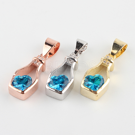 Bottle with Heart Brass Micro Pave Cubic Zirconia Charms Pendants ZIRC-P002-58-1