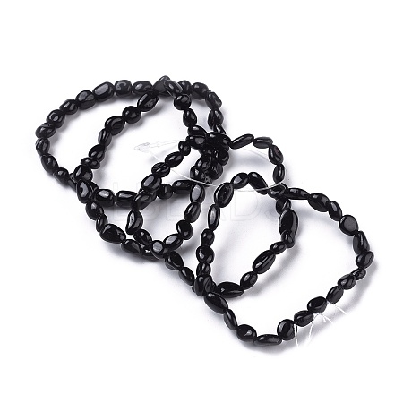 Natural Black Tourmaline Bead Stretch Bracelets BJEW-K213-36-1