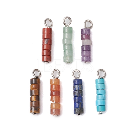 7Pcs 7 Styles Chakra Natural Mixed Gemstone Disc Beaded Pendants PALLOY-JF02743-1