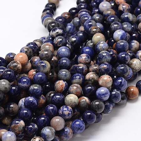Natural Sodalite Round Beads Strands G-P075-01-8mm-1