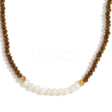 Fashion European Style Pearl Pendant Necklace for Women Handcrafted Stainless Steel Freshwater Pearl Deep Cut Crystal AX4759-2-1