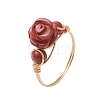 Valentine's Day Rose Natural Red Jasper & Green Aventurine & Rose Quartz Finger Rings RJEW-JR00814-4