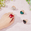 4Pcs 4 Colors Glass Heart Adjustable Rings Set RJEW-FI0001-11-3