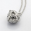 Trendy Women's Long Rolo Chain Brass Heart Cage Locket Pendant Necklaces X-NJEW-L074-09-2
