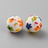 Round with Flower Food Grade Eco-Friendly Silicone Beads SIL-WH0006-21F-2