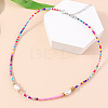 Glass Seed Beaded with Oval Plastic Pearl Beaded Necklaces for Women FS-WGE85A7-04-1