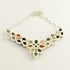 Gemstone Bib Statement Necklaces with Alloy Cabochon Settings and Silver Color Plated Brass Chains  NJEW-R224-07B-B-5