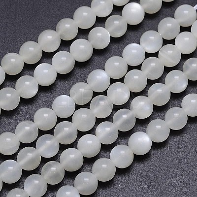 Natural White Moonstone Round Bead Strands G-M262-6mm-04-1