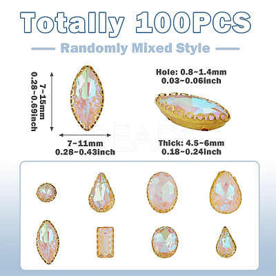 100Pcs Glass Sew on Rhinestones GLAA-TA0004-46-1