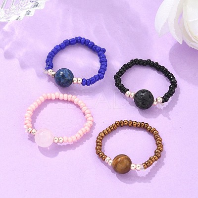 Natural & Synthetic Mixed Stone Stretch Rings RJEW-JR00255-1