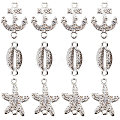 30Pcs 3 Styles Alloy Connector Charms with Crystal Rhinestone FIND-SC0007-89-1