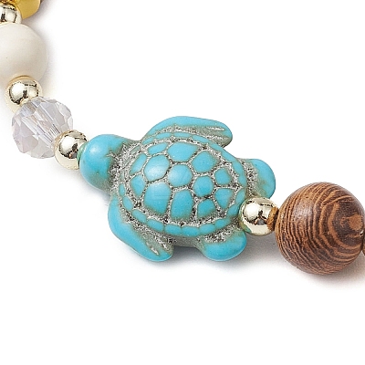 Adjustable Dyed Synthetic Turquoise & Coconut & Wood & Pearl Braided Bead Bracelets BJEW-JB10723-02-1