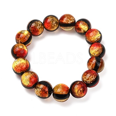 14MM Luminous Handmade Foil Glass Round Beaded Stretch Bracelets LA-CBA41F9-01A-1