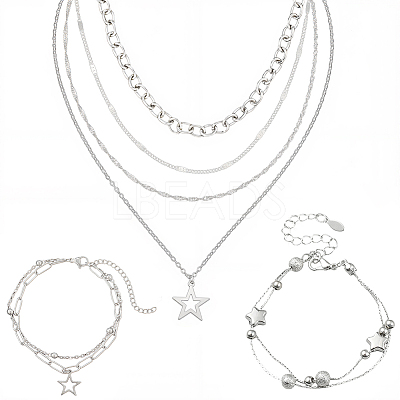 Alloy Pendant and Brass Chains Necklaces & Multi-strand Bracelets for Women SJEW-SC0001-06-1