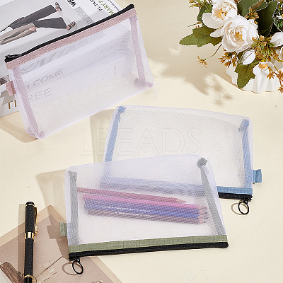 3Pcs 3 Colors Nylon Mesh Storage Zipper Bags ABAG-CN0001-59-1