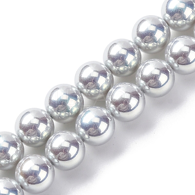 UV Plating Pearlized Glass Pearl Beads Strands GLAA-F128-01B-T12-1