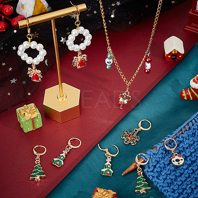 Christmas Theme Alloy Enamel Charm Locking Stitch Markers HJEW-PH01777-1
