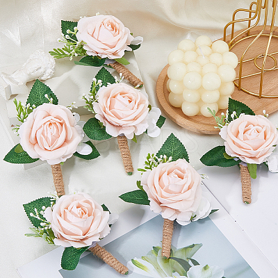 6Pcs Cloth Artificial Flower Boutonniere JEWB-FH0002-78-1