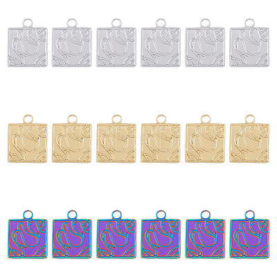 18Pcs 3 Colors 201 Stainless Steel Pendants Ion Plating(IP) STAS-DC0013-42-1