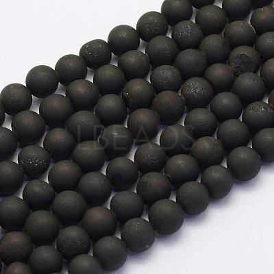 Electroplate Natural Druzy Agate Beads Strands G-G708-8mm-09-1