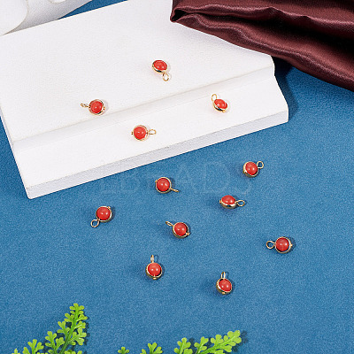 12Pcs Brass & Glass Imitation Cat Eye Round Charms PALLOY-TAC0237-05-1