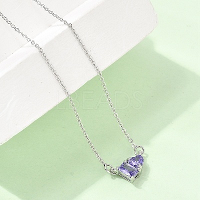 Brass Pave Cubic Zirconia Rectangle and Heart Pendant Cable Chain Necklaces KK-CBAB173-04P-07-1