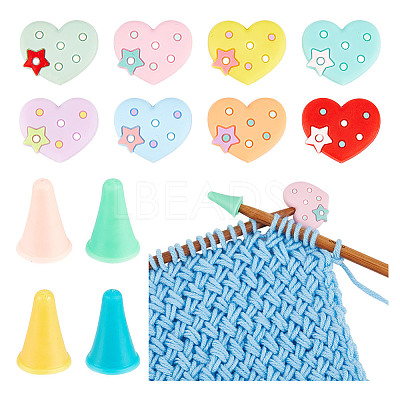 Silicone Heart & Synthetic Rubber Cone Knitting Needle Point Protectors DIY-NB0010-18-1