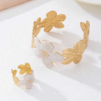 Flower Iron Enamel Cuff Bangles & Cuff Rings Sets for Women FS-WGED47D-02-1