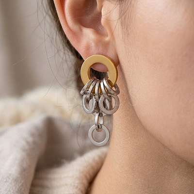 Two Tone 304 Stainless Steel Stud Dangle Earrings for Women WG3EDAB-01-1