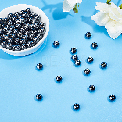 Round Non-magnetic Synthetic Hematite Beads Strands G-PH0012-01-8mm-1