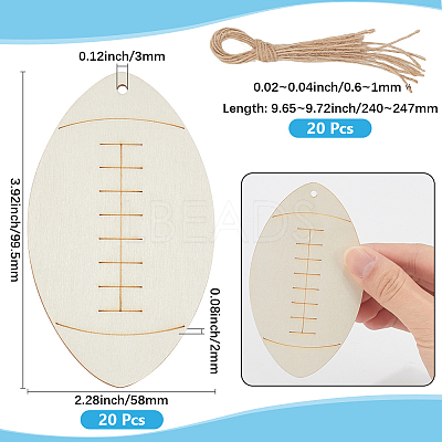 20Pcs Unfinished Wood Pendant Decorations WOOD-SP0001-35B-1
