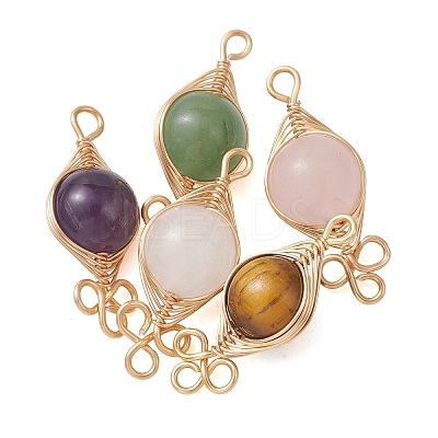 7Pcs 7 Colors Natural Mixed Gemstone Herringbone Wire-Wrapped Pendants PALLOY-JF05188-1