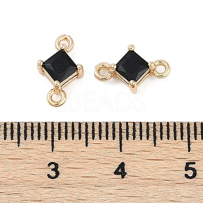 Brass Pave Glass Rhombus Links Connector Charms GLAA-Q088-001H-1