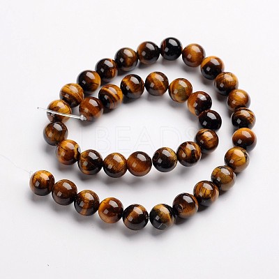 Round Natural Tiger Eye Gemstone Bead Strands G-J333-03-12mm-1