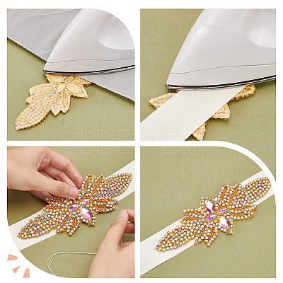 2Pcs 2 Style Flower Pattern Hotfix Rhinestone DIY-WR0003-50-1