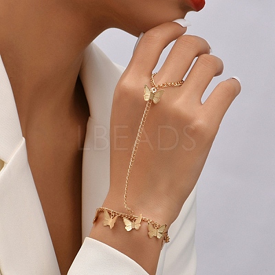 Iron Butterfly Ring Bracelet LS-BJEW-C054-03G-1