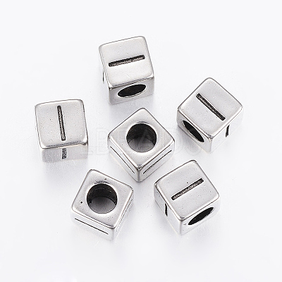 304 Stainless Steel Large Hole Letter European Beads LS-STAS-H428-01AS-I-1