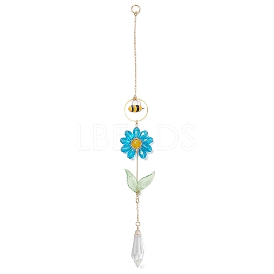 Alloy Enamel Bee & Glass Flower Crystal Suncatcher HJEW-TA00475-04-1
