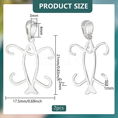 2Pcs 925 Sterling Silver Prongs Pendant Blank Fish Cabochon Settings STER-BC0002-60P-1