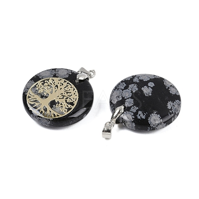 Natural Snowflake Obsidian Flat Round Pendants G-Q188-01P-02-1