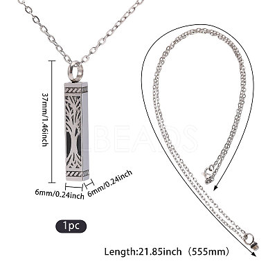 304 Stainless Steel Rectangle with Tree of Life Pendant Urn Ashes Necklaces NJEW-WH0036-030P-1