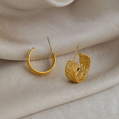 304 Stainless Steel C-shaped Stud Earrings BI3603-1