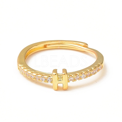 Clear Cubic Zirconia Initial Letter Adjustable Ring RJEW-C052-01G-H-1