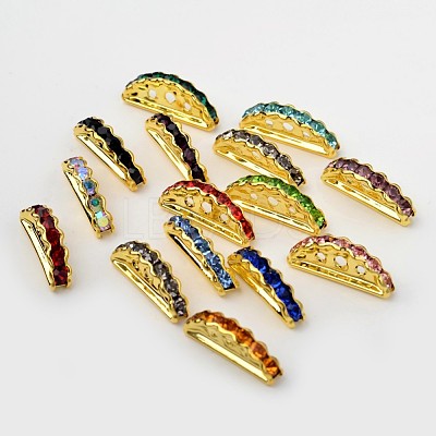 3-Hole Half Moon Alloy Rhinestone Bridge Spacers RB-I075-01G-1