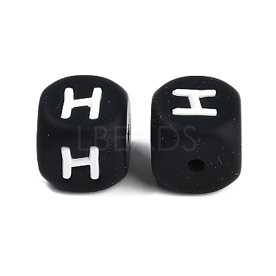 20Pcs Black Cube Letter Silicone Beads 12x12x12mm Square Dice Alphabet Beads with 2mm Hole Spacer Loose Letter Beads for Bracelet Necklace Jewelry Making JX433H-1