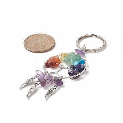 Natural & Synthetic Gemstone Chips Tree of Life with Alloy Wings Pendant Keychain KEYC-JKC00466-1