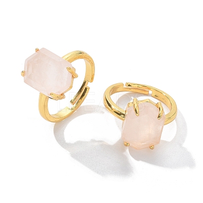 Hexagon Natural Rose Quartz Finger Rings RJEW-B113-02G-04-1