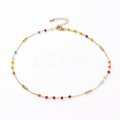 Faceted Glass Beaded Necklaces NJEW-JN03278-02-1